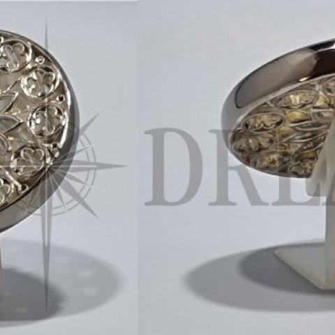 Rose Window Flower Miniature in silver-plated brass with 3D printed base