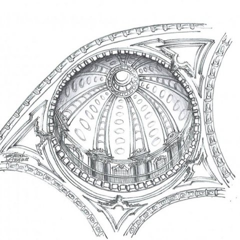 Sketch of Dome in the Basilica of Mafra National Palace, Portugal