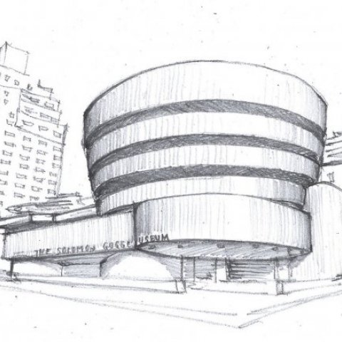Sketch of Guggenheim Museum, in New York, by Frank Lloyd Wright