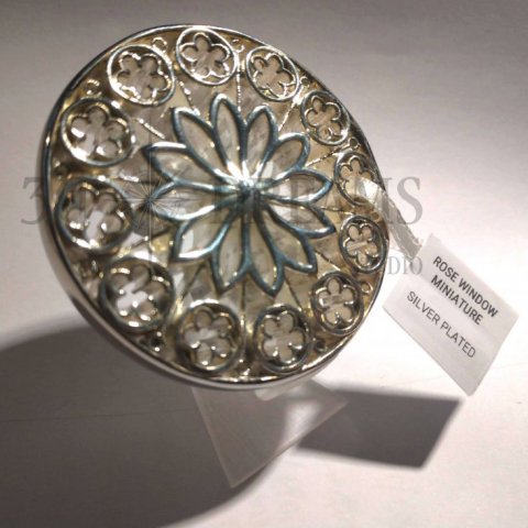 Rose Window Flower Miniature in silver-plated brass with 3D printed base